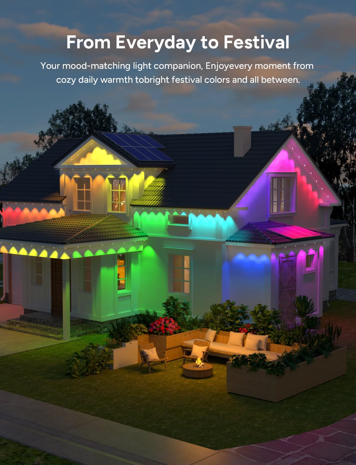 olivilily Permanent Outdoor Lights, 150ft with 90 LEDs Smart RGB, 68+ Scene Modes IP66 Waterproof, Alexa/Google Assistant Compatible Holiday Lighting for Christmas Halloween Patio Decor