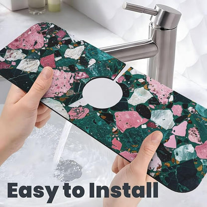 Faucet Draining Mat For Kitchen Sink, Terrazzo Dark Green Diatom Mud Absorbent