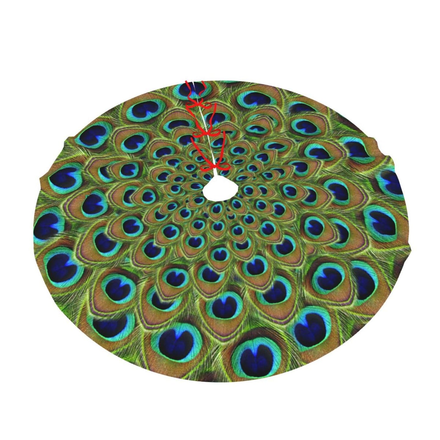 Peacock Feather Christmas Tree Skirt 48" Xmas Tree Mat for Christmas Decorations Holiday Ornaments