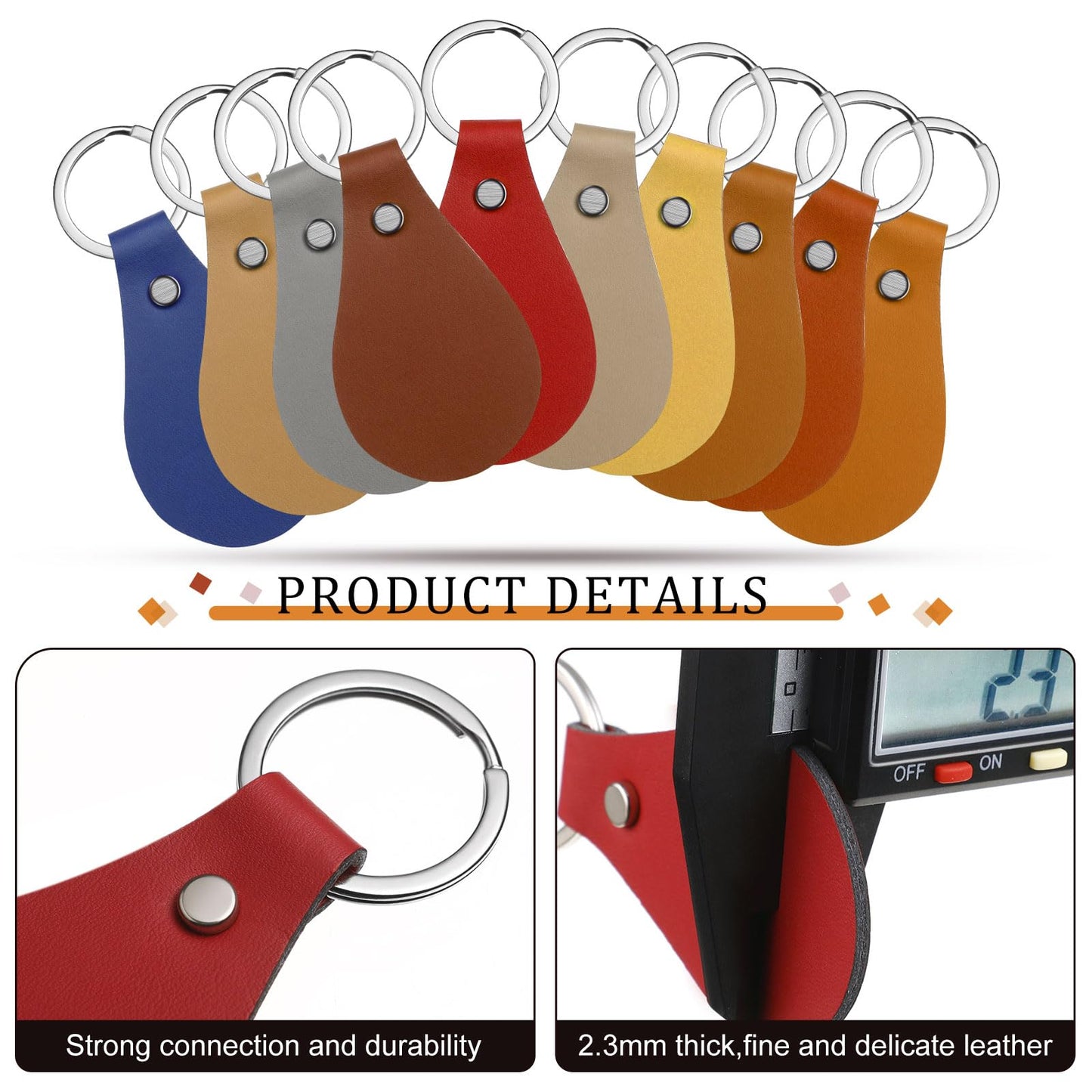 Nosiny 100 Pcs Leather Keychain Blanks Bulk 10 Colors Blank Keychain for Laser Engraving PU Leather Key Fob Kit for DIY(Cute Color)