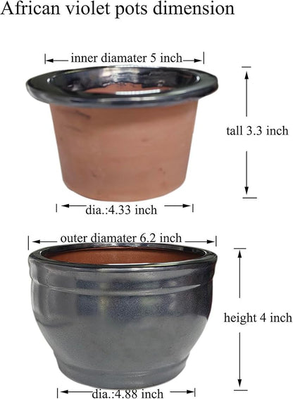 African Violet Pots Self Watering Round Ceramic Violet Pot (Gray, 6 inch)