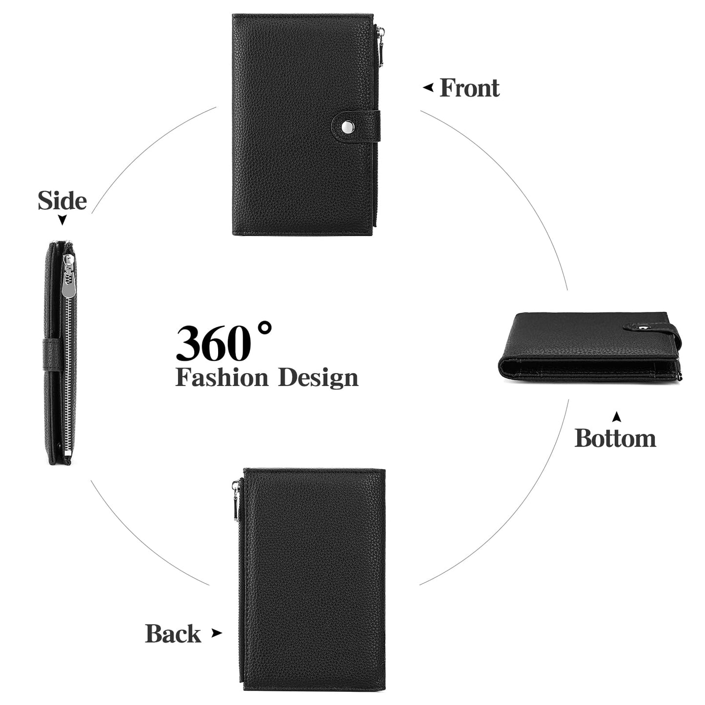 RNIEGA Passport Holder for Women Leather Passport Wallet for Travel RFID Blocking Passport Wallet Credit Card Holder with Zipper Pocket