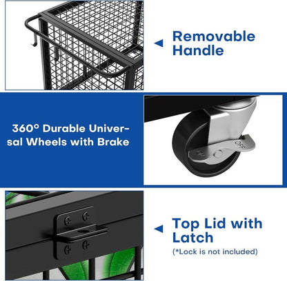 Extra Large Ball Cart Storage - Rolling Design with Lockable Wheels for Easy Transport