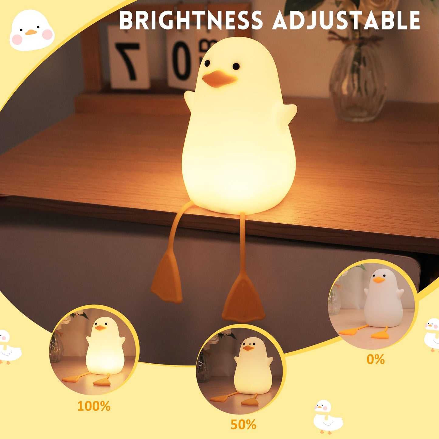 Okayera Cute Duck Lamp, Animal Nursery Silicone Night Light with Portable USB Rechargeable Timer Dimmable, Perfect for Home Bedroom Living Room, Holiday Birthday Xmas Easter Decor Gifts to Kids Baby