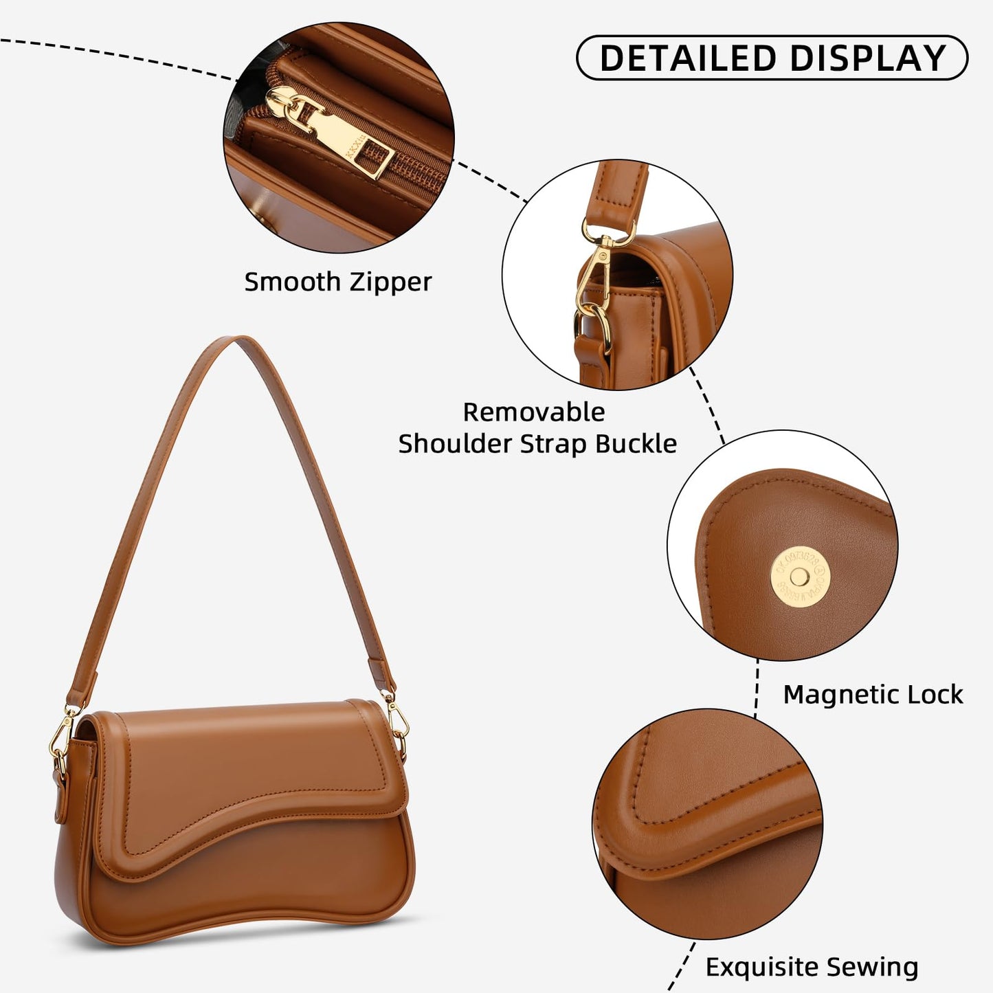 KKXIU Shoulder Bag for Women Small Clutch Purses Cute Hobo Handbag Trendy Underarm Bag-Brown