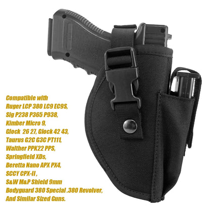 Bursport Tactical Belt Holster with Mag Pouch and Metal Clip Universal Outside The Waistband Handgun Holster Black
