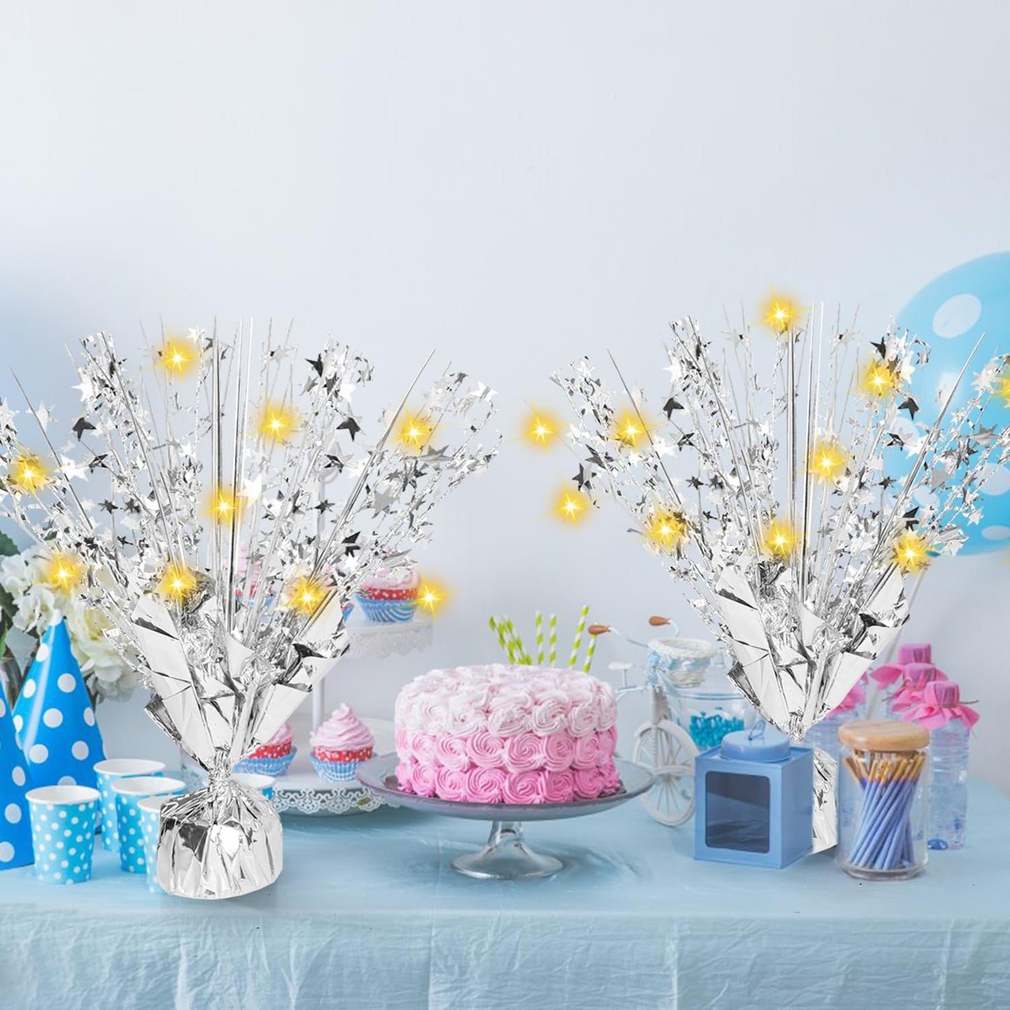 12 Pack Metallic Foil Spray Centerpiece Star Table Decoration Burst Table Centerpieces for Birthday Graduation Wedding Anniversary Holiday Party Supplies Decor, Silver