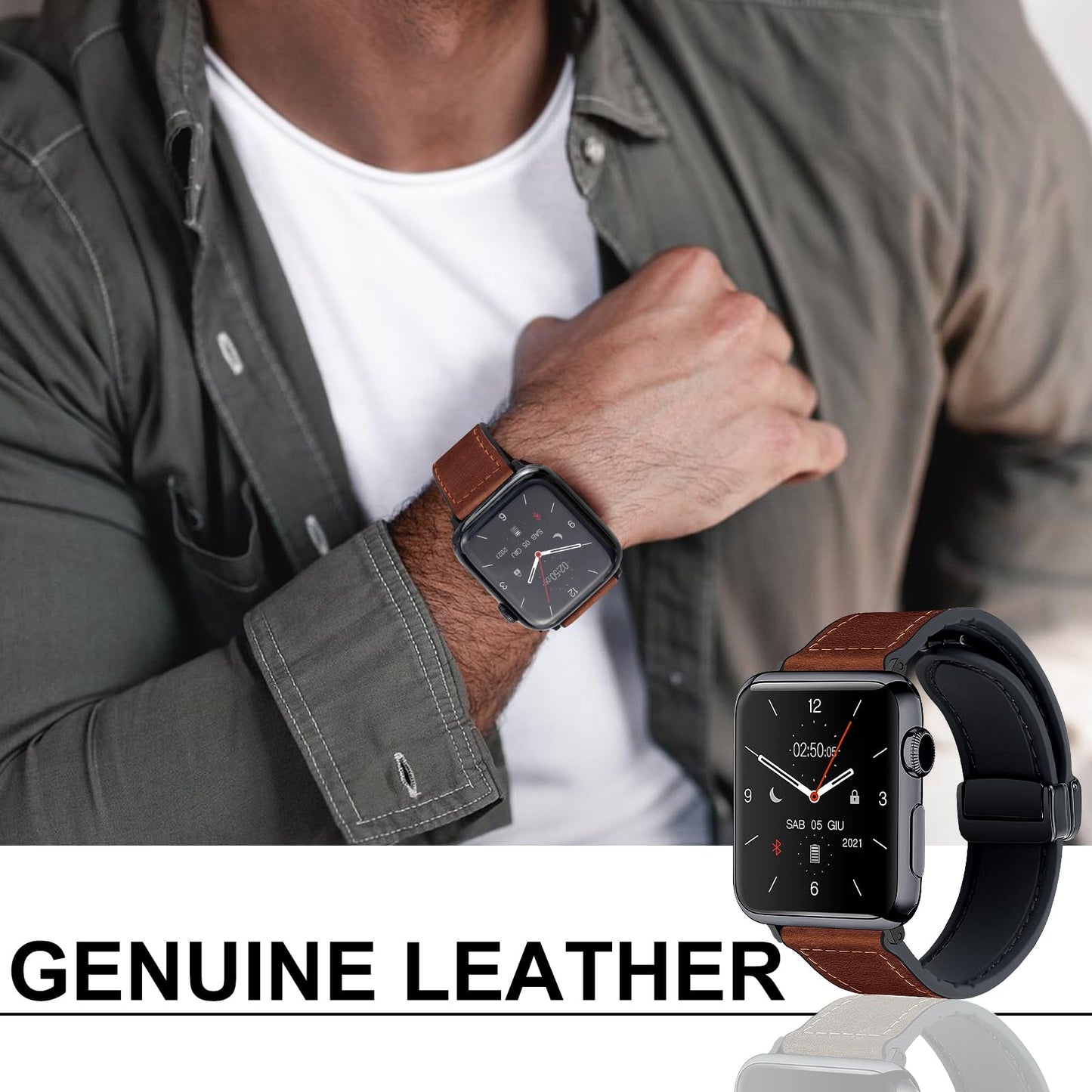 WestEagle Magnetic Leather Bands Compatible with Apple Watch 49mm 46mm 45mm 44mm 42mm(S3/2/1) for Men Women, Genuine Leather with Magnetic Buckle for iWatch Ultra1/2/3 Series SE11/10/9/8/7/6/5/4/3/2/1