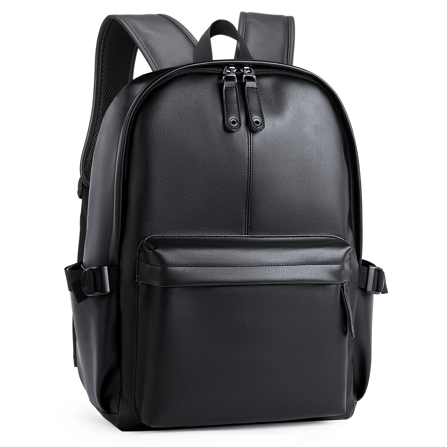 MOYYI Leather Backpack for Men Black Large Backpack Fit 15.6inch Laptop Rucksack Waterproof for business Commute Casual Daypack
