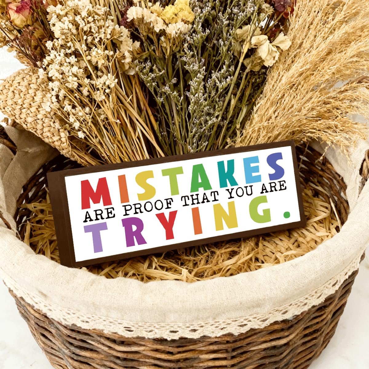 Mistakes are Proof that You are Trying Sign, Motivational Signs Decor, Tabletop Decoration for Office Cubicle Classroom, Farmhouse Shelf Decors, Meaningful Gift for Women Men