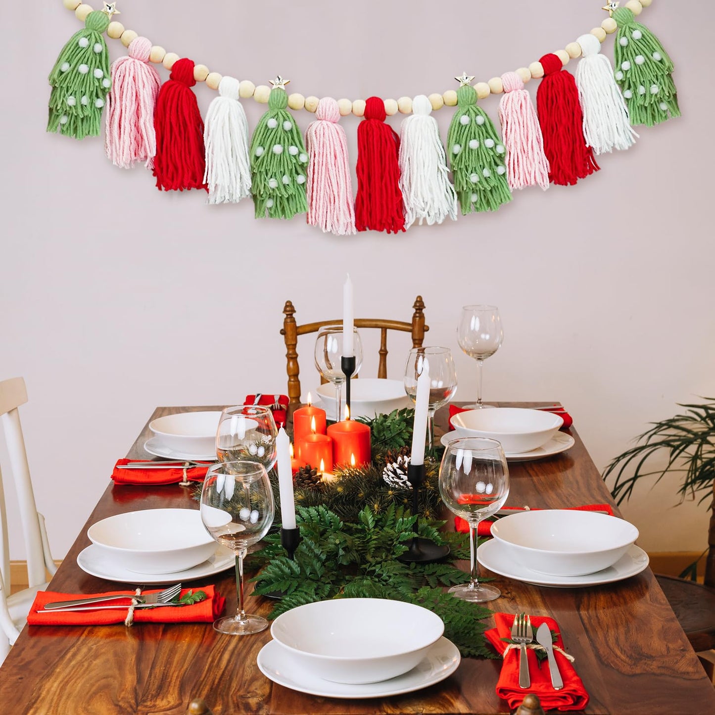 Boho Tassel Christmas Garland - Christmas Party Decorations Banner for Xmas Birthday Holiday Party - Christmas Wall Hanging Decor for Christmastree, Fireplace,Bedroom,Office,Classroom