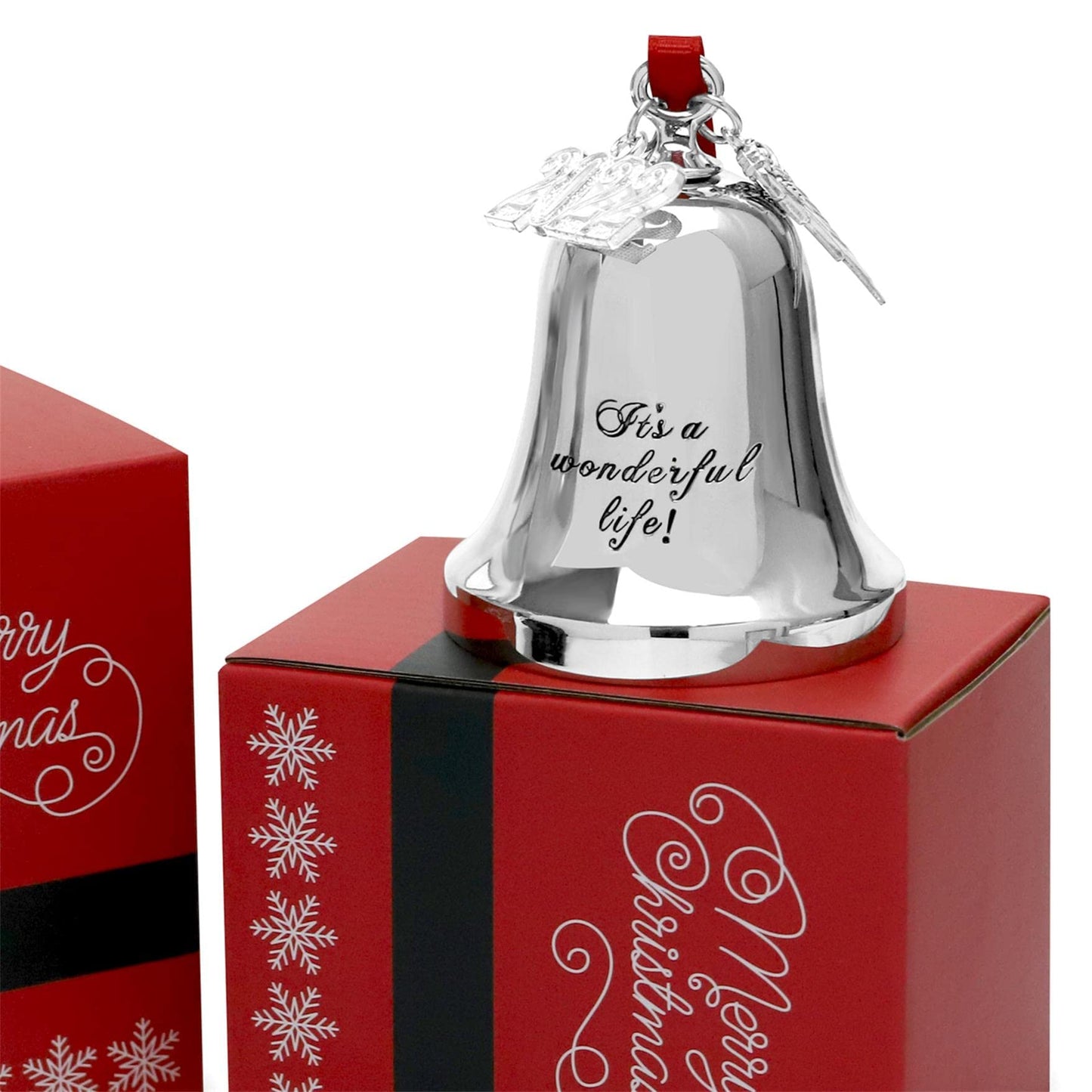 JUPPE 2026 Silver It's A Wonderful Life Christmas Bell Ornament for Christmas Tree Wedding Anniversary Decoration with Angel Wings, Hanging Bell for Door Opening, Crafts & Holiday Decor (Silver Bell)