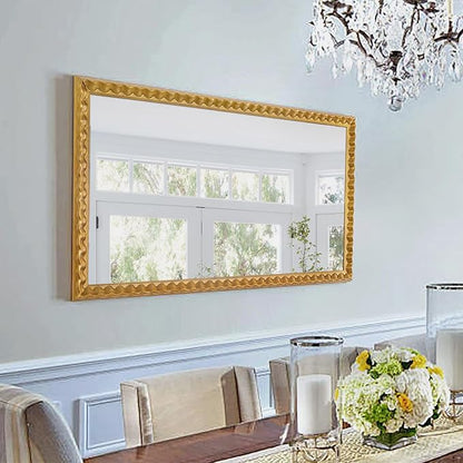 Large Gold Mirrors for Dining Room Decor, 51'' X 27'' Antique Gold Mirror with Textured Wavy Wood Frame, Rectangular Mirror for Living Room, Bathroom, Bedroom, Entryway
