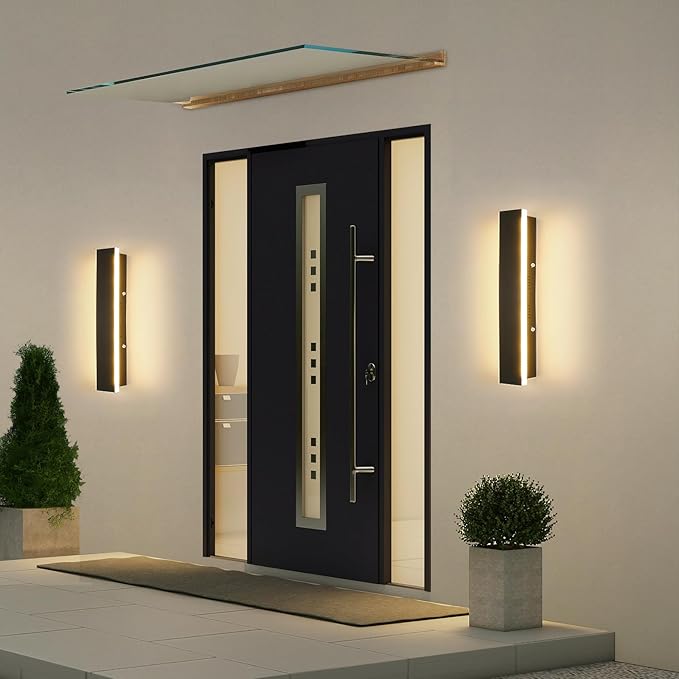 Mikeru 2 Pack Outdoor Wall Light, 11.82 Inch Front Porch Light, 3000k Black Exterior Wall Light Ip65 Waterproof Led Wall Mount Lighting, Exterior Wall Lights for House Courtyard Balcony Porch