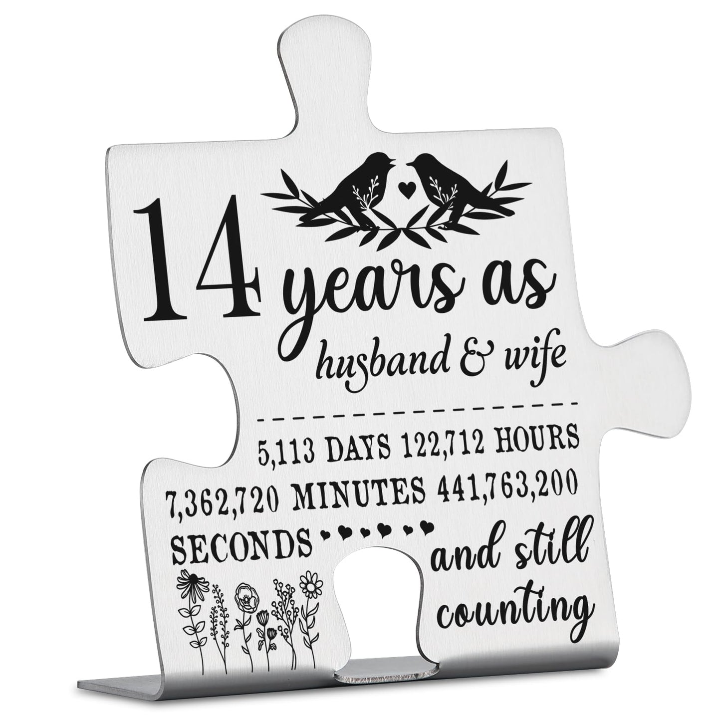 14 Years Anniversary Plaque Gift for Husband Wife, 14th Marriage Gift for Couple Ornament Decor Stainless Steel Puzzle Piece Decorative Signs Plaques YPP6