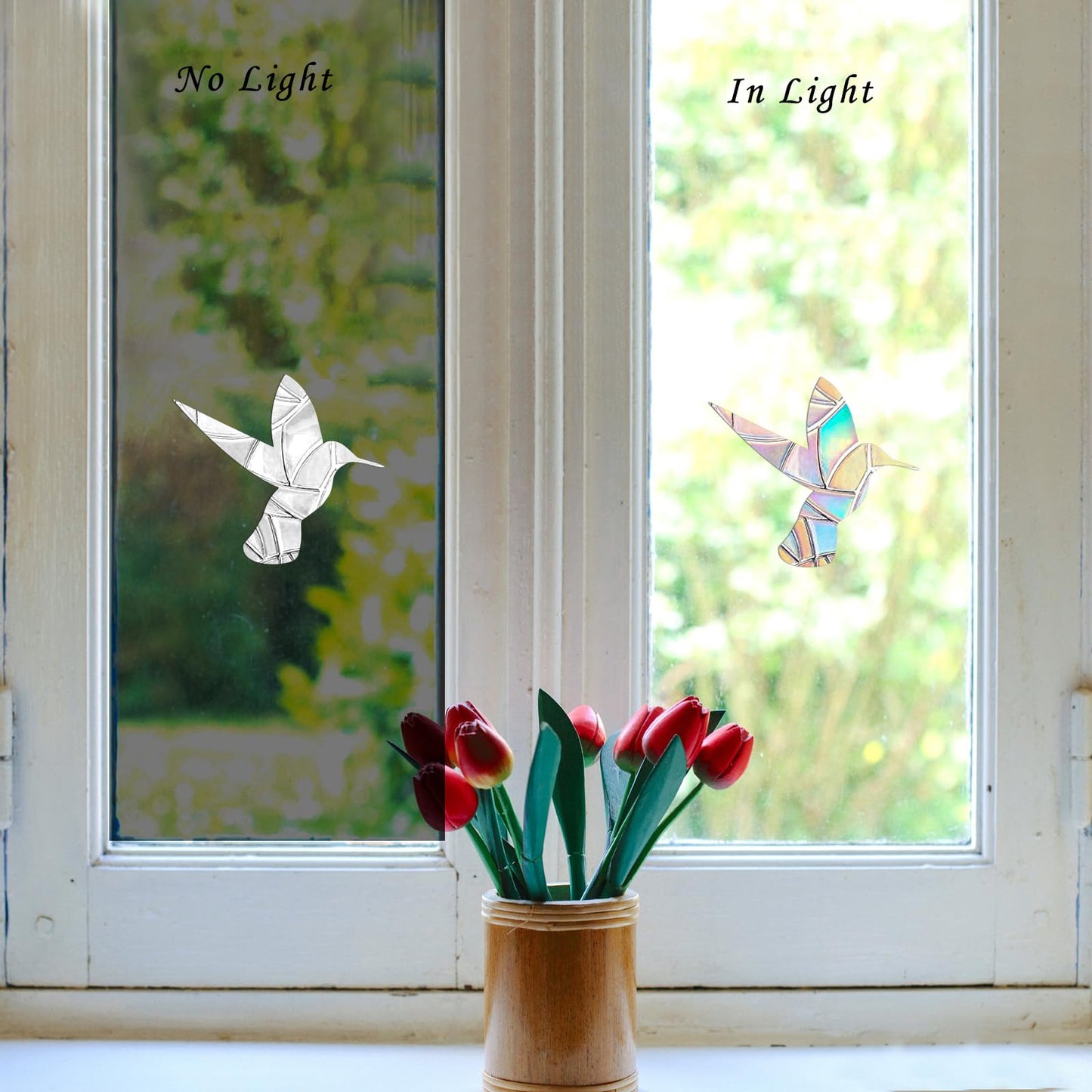 48 Pieces Birds and Circle Static Window Clings Anti Collision Window Decals for Bird Strikes, Glass Door Window Stickers, Stop Birds Flying into Windows, Hummingbird Style