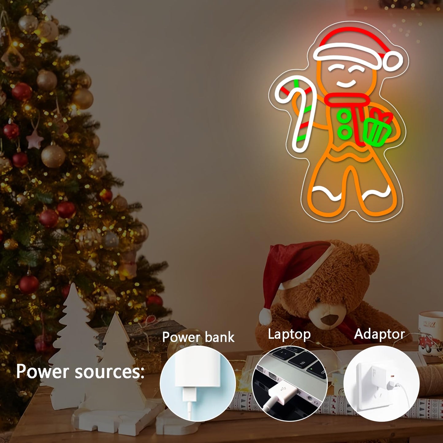 Gingerbread Man Neon Sign Dimmable Christmas Neon Light For Wall Room Decor Christmas Led Sign For Bedroom Living Room Home christmas Decor Gift Party Decorations