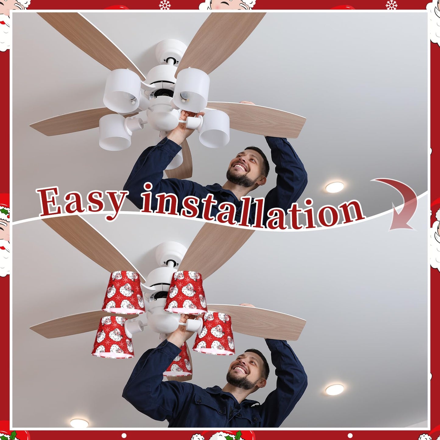Baquler 6 Pcs Christmas Lamp Shades Set 5.91"w x 5.12"h Hardback Chandelier Shade Santa Little Droplight Shades Wall Lights Chandelier Lights Shade Gift Holiday Decor Supply