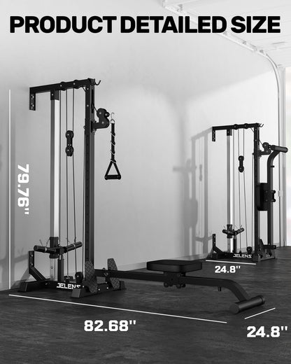 JELENS RC01 Foldable LAT Pulldown Machine with Adjustable seat, Wall Mount Cable Station with 16 Adjustable Positions, Cable Machine Home Gym 2 in 1 (Black, Classical)