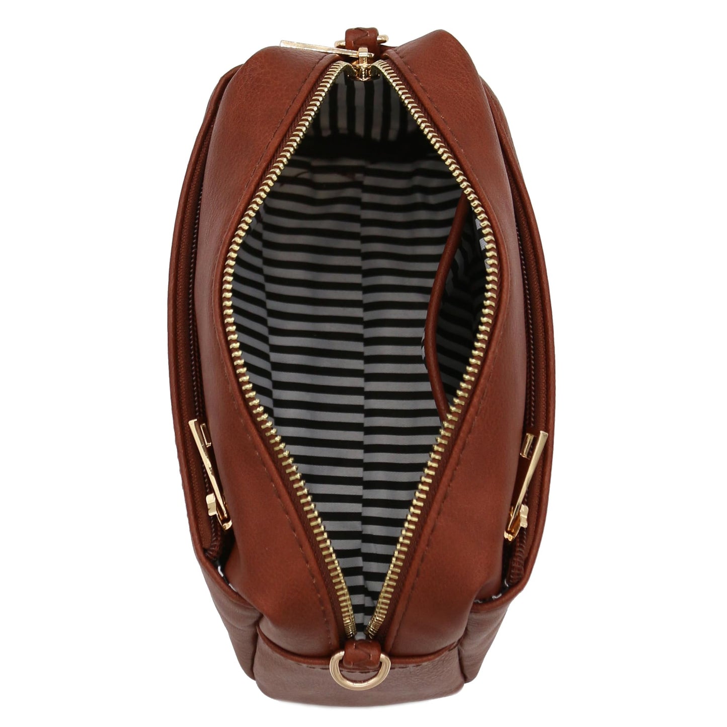 FashionPuzzle Triple Zip Small Crossbody Bag (Mocha)