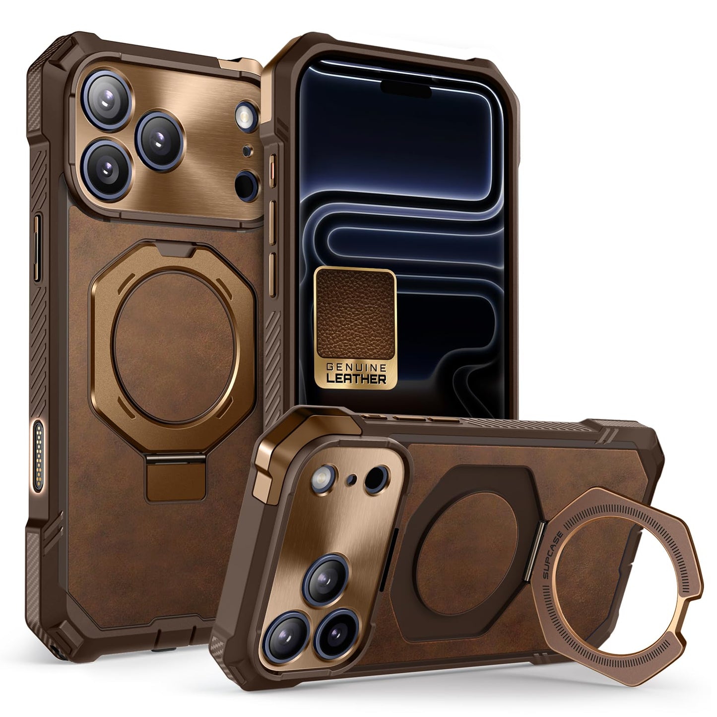 SUPCASE for iPhone 17 Pro Max Case with Kickstand (Unicorn Beetle Grip), [Camera Control Cover] [Compatible with MagSafe] [Military-Grade Drop Protection] Premium Leather Magnetic Phone Case, Brown