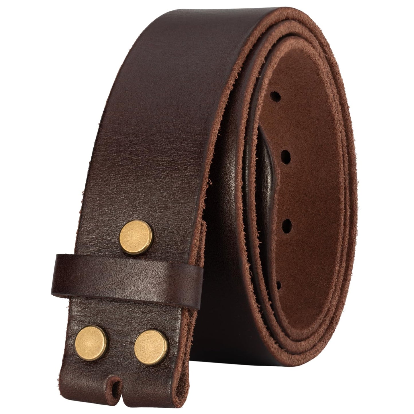 TYWestyles No Buckle Full Grain Leather Belt Men Women Fits With 1.5 Inch Buckle (Dark Brown, M（Fit Waist 31-33)