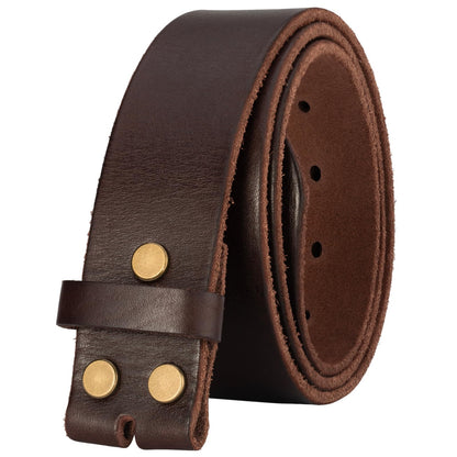 TYWestyles No Buckle Full Grain Leather Belt Men Women Fits With 1.5 Inch Buckle (Dark Brown, M（Fit Waist 31-33)