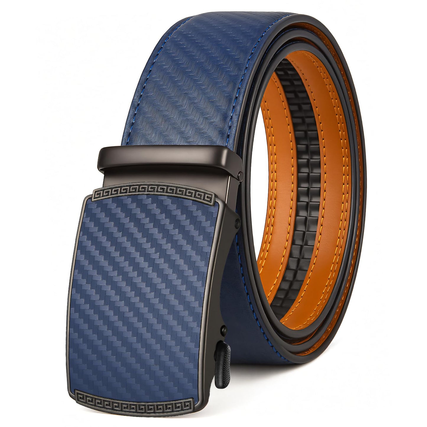 Fiwnieu Men's Ratchet Belt with No-Hole Slide Buckle - Easy Size Adjustment Genuine Leather Belt for Men, Dress & Casual Comfort (Choose Size)