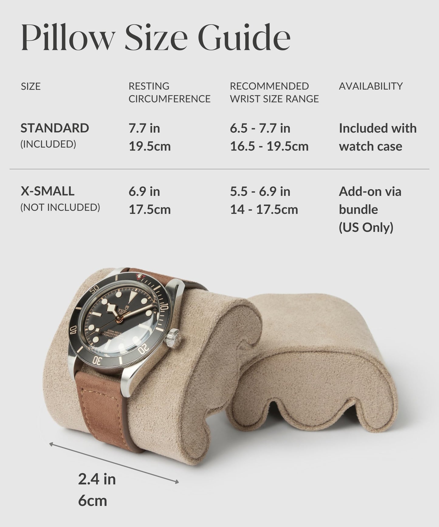 TAWBURY Single Watch Case - Genuine Top-Grain Leather Watch Box for Men & Women with Metal Zipper and Extra Wide Pillow for Large Watches (Taupe)