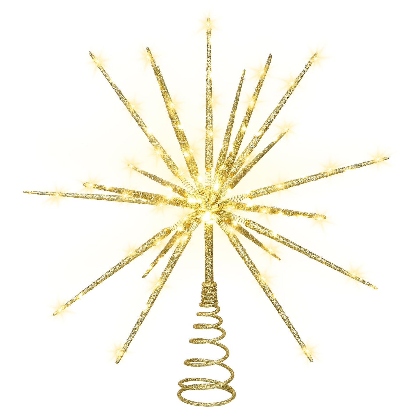 Obralitic 15 Inch Christmas Tree Star Topper with 150 LED Timer Lights & Remote, 19-Point USB Powered Lighted Gold Starburst Star Tree Topper for Indoor Holiday Party Xmas Tree Decor