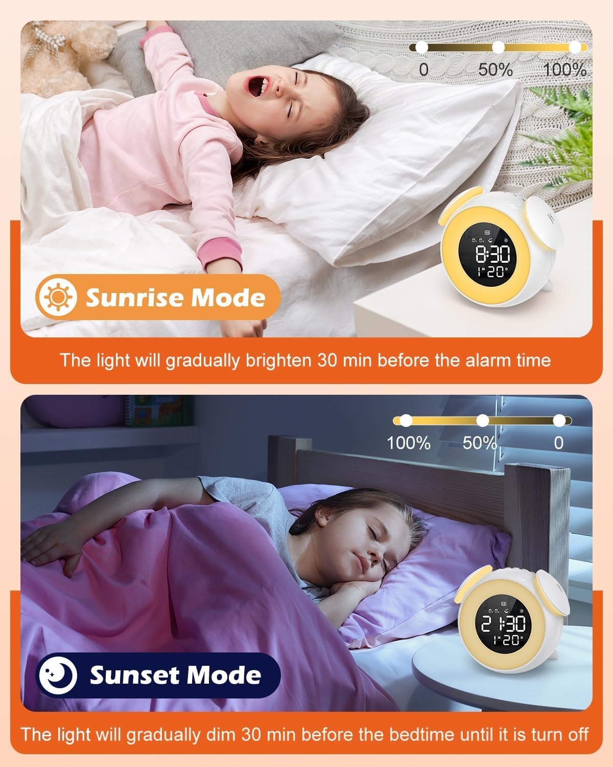PENTASPI Alarm Clock for Kids, Ok to Wake Alarm Clock, Toddler Sleep Training Clock with Multi-Colors Night Light, 7 Ringtones, 3 Level Volumes, Dual Alarms, Snooze for Kids Girls Boys Adult