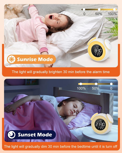 PENTASPI Alarm Clock for Kids, Ok to Wake Alarm Clock, Toddler Sleep Training Clock with Multi-Colors Night Light, 7 Ringtones, 3 Level Volumes, Dual Alarms, Snooze for Kids Girls Boys Adult