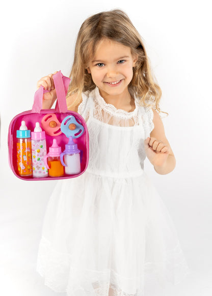 fash n kolor®, My Sweet Baby Disappearing Doll Feeding Set, Baby Care 6 Piece Doll Feeding Set for Toy Stroller | 2 Milk & Juice Bottles with 2 Toy Pacifier for Baby Dolls
