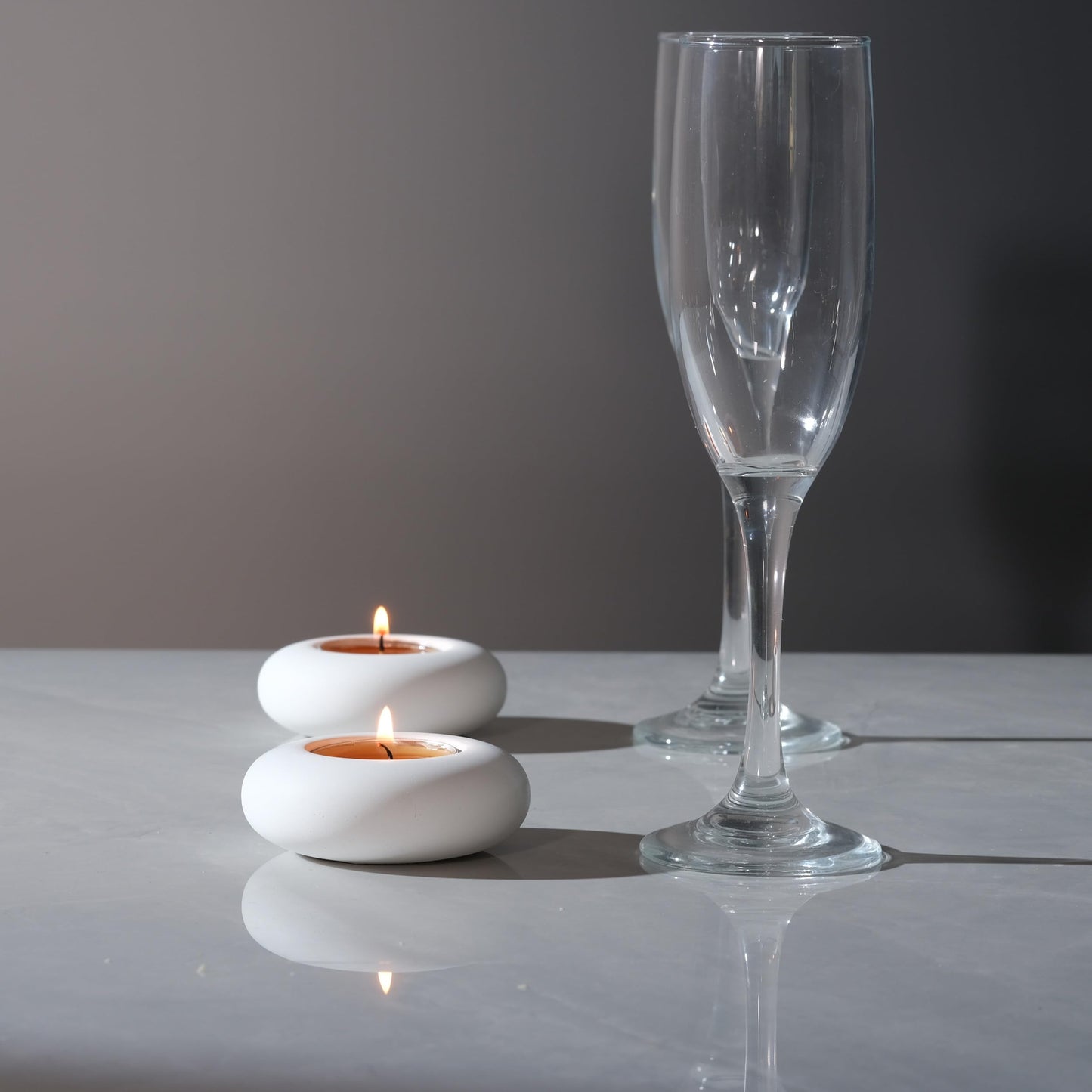 ICNBUYS Handmade Decorative Pebble Tealight Candle Holder - Handcrafted Home Decor Accent for Calming Earthy Aesthetic White Cement Diameter 3 Inches Set of 2