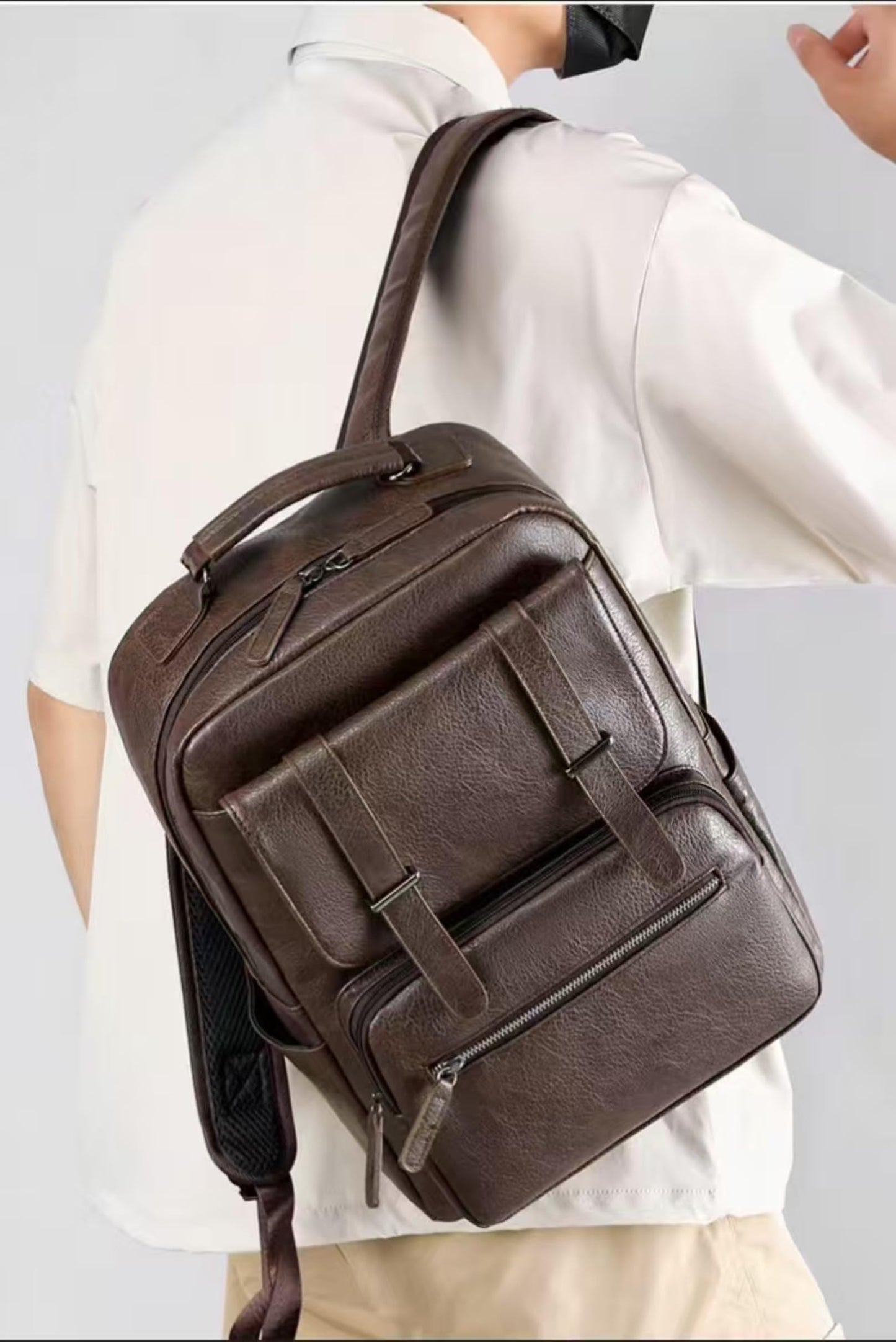 CYLYWJD Business Men and Women PU Leather Backpack 15.6inch Laptop Waterproof Backpack Travel Commuter Lightweight schoolbag (Brown backpack5,Large)