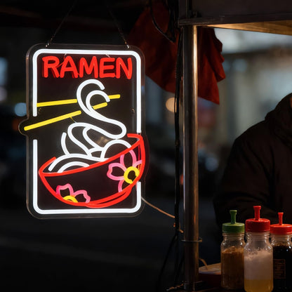 Ramen Neon Sign Sakura Ramen Neon Sign for Wall Decor Japanese Noodle USB Dimmable Neon Light Sign for Kitchen Restaurant Home Pub Party Man Cave Club Shops Hotel Store Business Gift