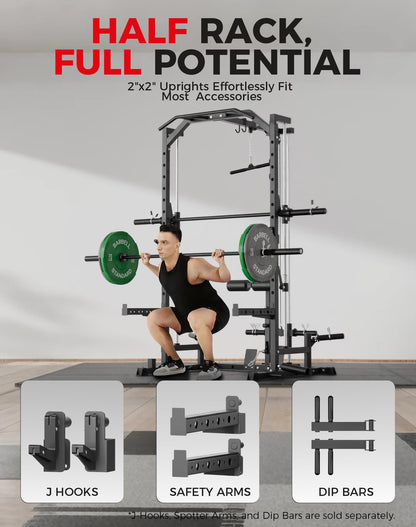 Mikolo Smith Machine Home Gym Power Cage (1:1 Ratio Strength Trainer) (Space Saving Design) (with 8 Free Attachments) Squat Rack for Full Body Training
