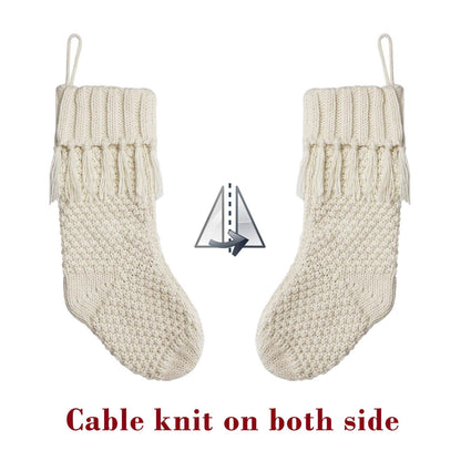 Personalized Christmas Stockings Cable Knit, 3 Pack 18 inches White Large Size Knitted Stockings, Rustic Christmas Ornaments Farmhouse Boho Style Stocking Decorations for Family Holiday Season Decor
