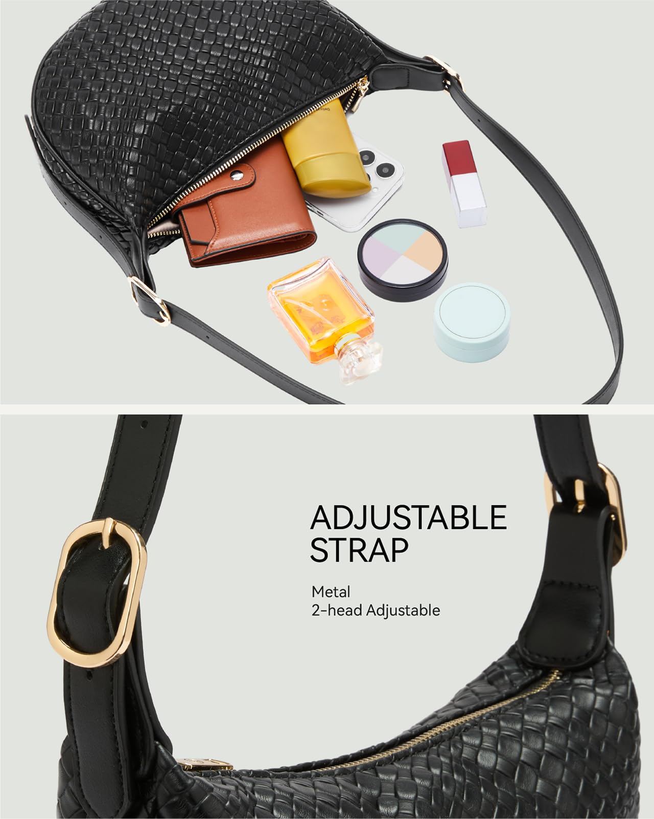BOSTANTEN Purses for Women Crescent Crossbody Bag Vegan Leather Shoulder Hobo Handbag Adjustable Strap, Small Black