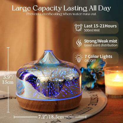 Porseme 500ml Essential Oil Diffuser, Aroma Ultrasonic Humidifier with Remote Control, BPA Free, Auto Shut-Off, Timer Setting for Large Room Sleeping Yoga