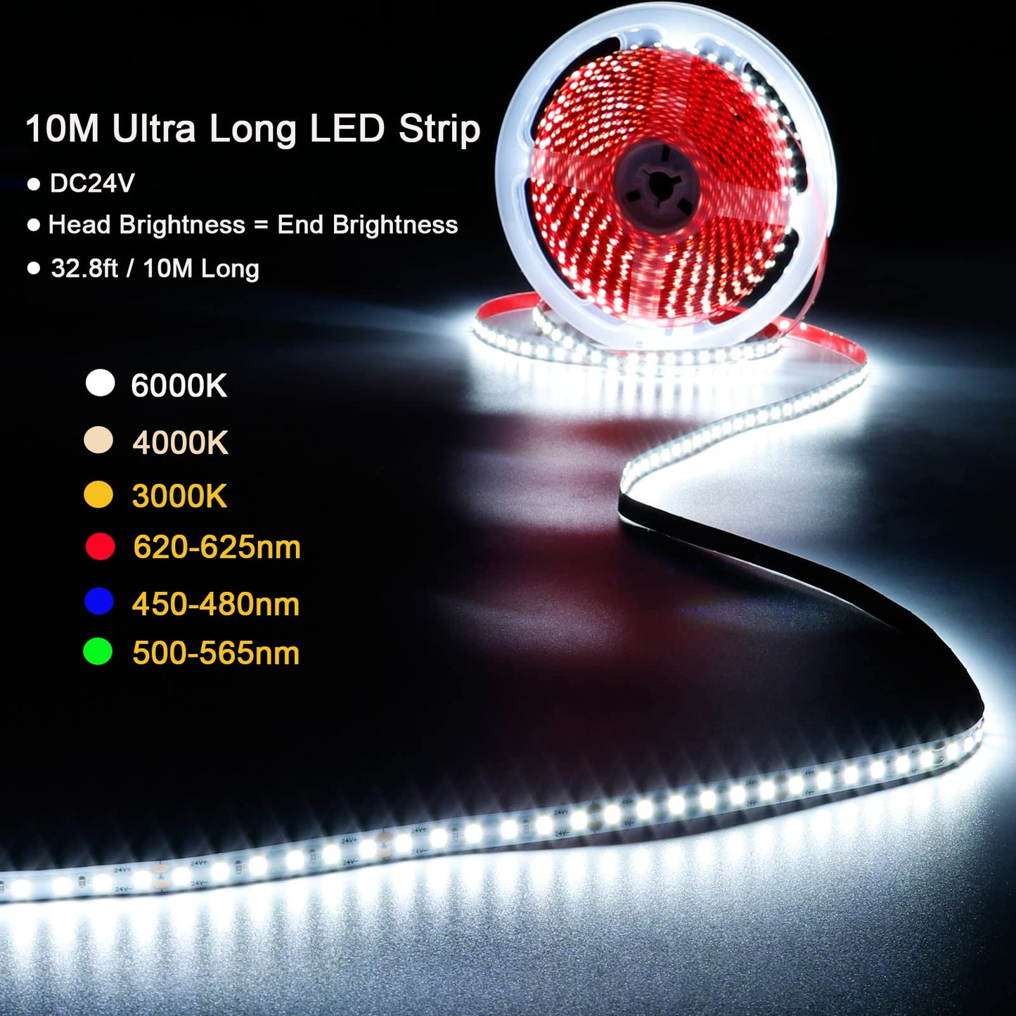 KXZM 24V 32.8ft(10M) Blue LED Strip Light 1200LEDs 2835 SMD 90W High Brightness No-Waterproof IP20 Flexible Ribbon for Kitchen Garden Backyard Hallways Stairs Decoration Lighting(No Power Supply)