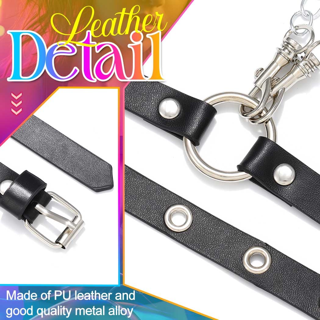 Nicute Chain Belt Black Punk Leather Waist Chain Belt Rave Accessories for Women