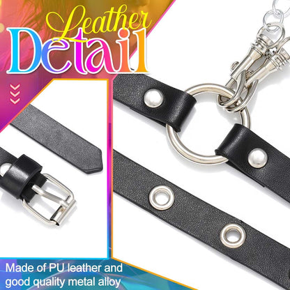 Nicute Chain Belt Black Punk Leather Waist Chain Belt Rave Accessories for Women