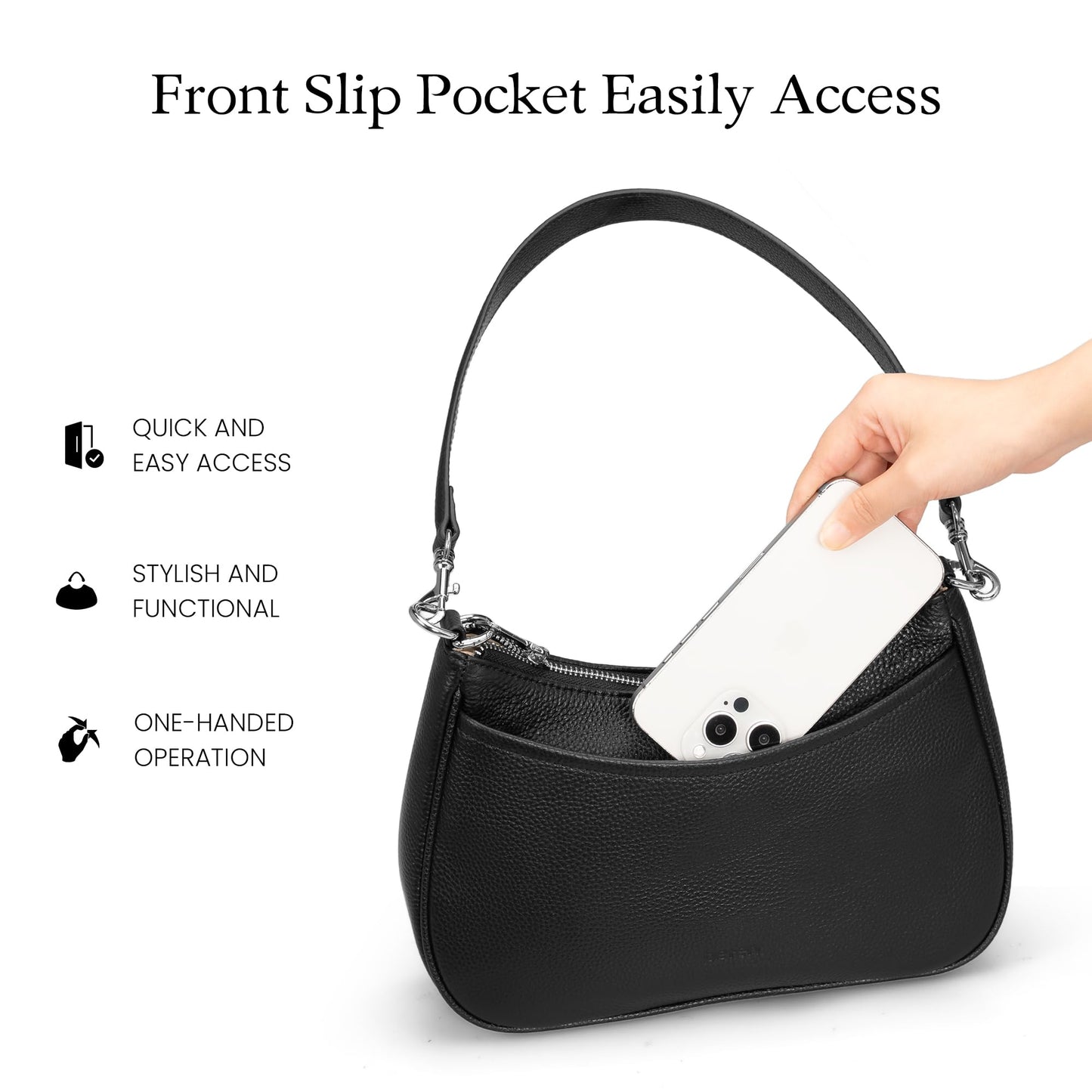 befen Anti Theft Genuine Leather Crossbody Bags for Women Black Shoulder Purses Designer Trendy Hobo Bag with RFID Blocking Soft Leather Purse Travel Womens Handbag Shoulder with 2 Detachable Straps
