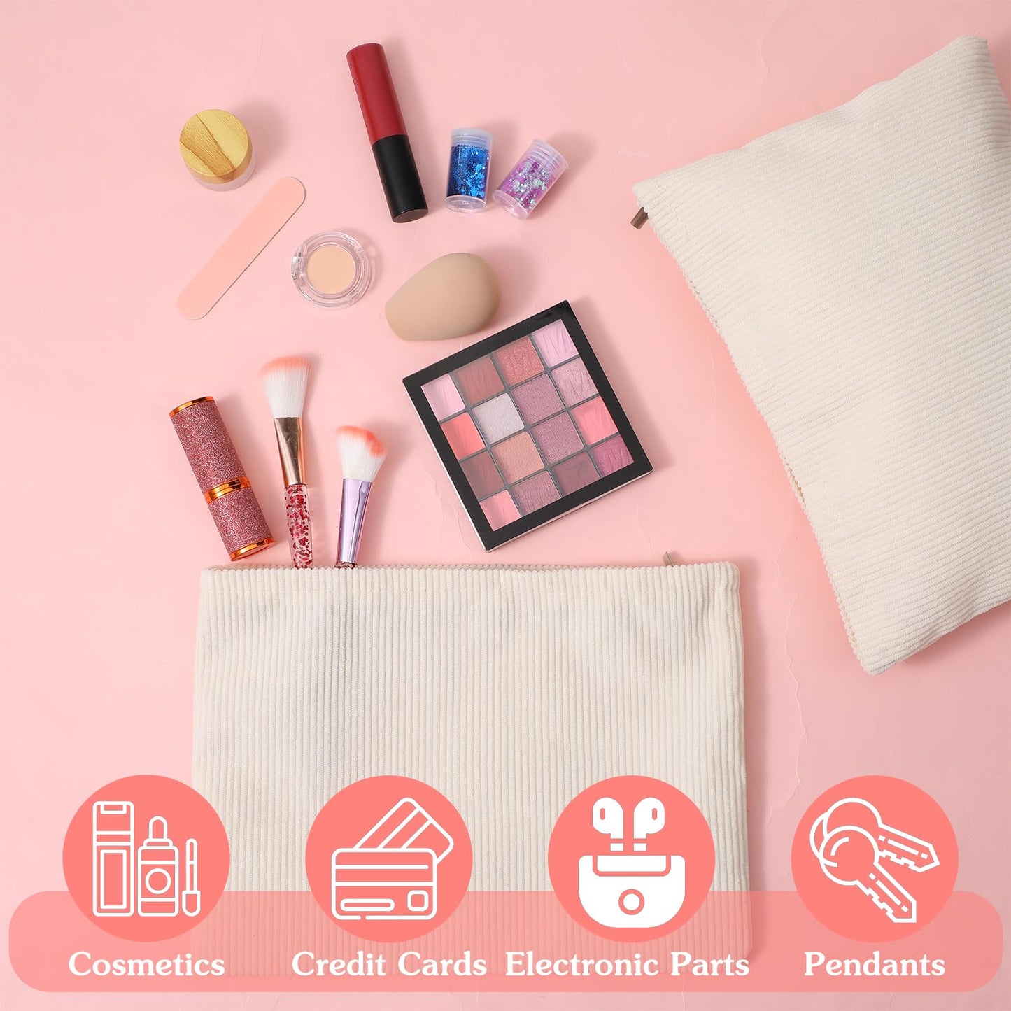 HOFURME 8 Pcs Cosmetic Bags for Women Makeup Bag for Purse Small Corduroy Makeup Pouch Travel Make Up Bag with Zipper Toiletry Bag Organizer (10.24 x 1.57 x 7.09 Inch)