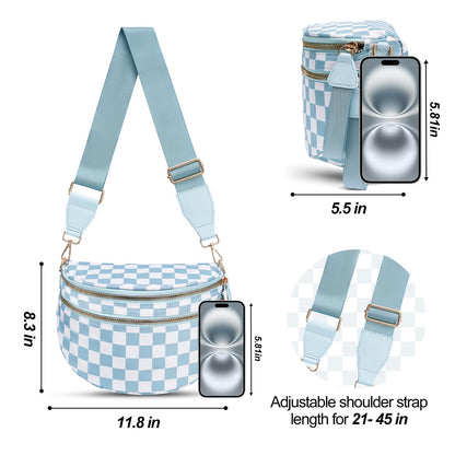 Checkered Crossbody Bag,Nylon Bum Bags for Women Crossbody,Spacious Sling Bag Purse Fanny Packs with Shoulder Strap