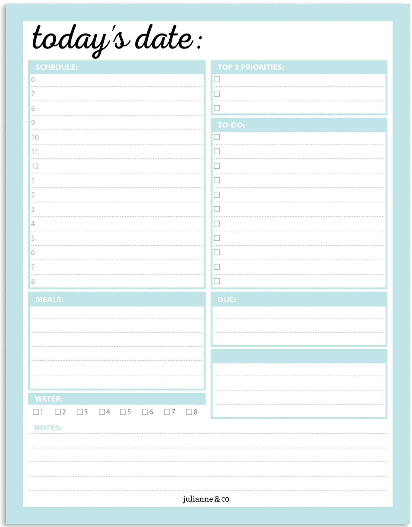 JULIANNE & CO Daily To-Do Undated Tear-Away Planner Notepads - Premium Personal Organizer for Home, Office, Work, School - 50 Pages for Daily Tasks, Notes, Water Intake and Meal Prep (8.5 x 11)