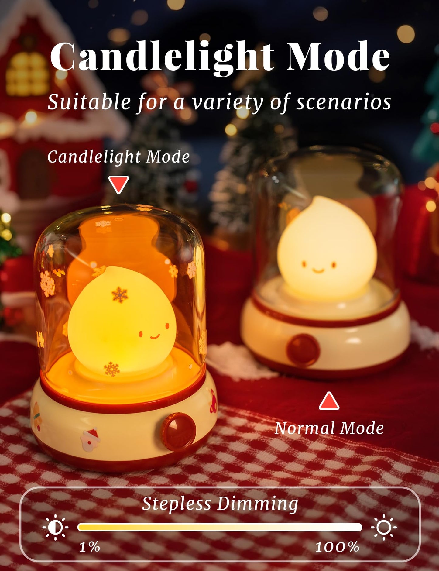 BANDIANCY Christmas Flame Night Light, Cute Night Light with White Noise, Dimming, Rechargeable Portable Small Table Lamp, Best Idea for Christmas Gift Decor