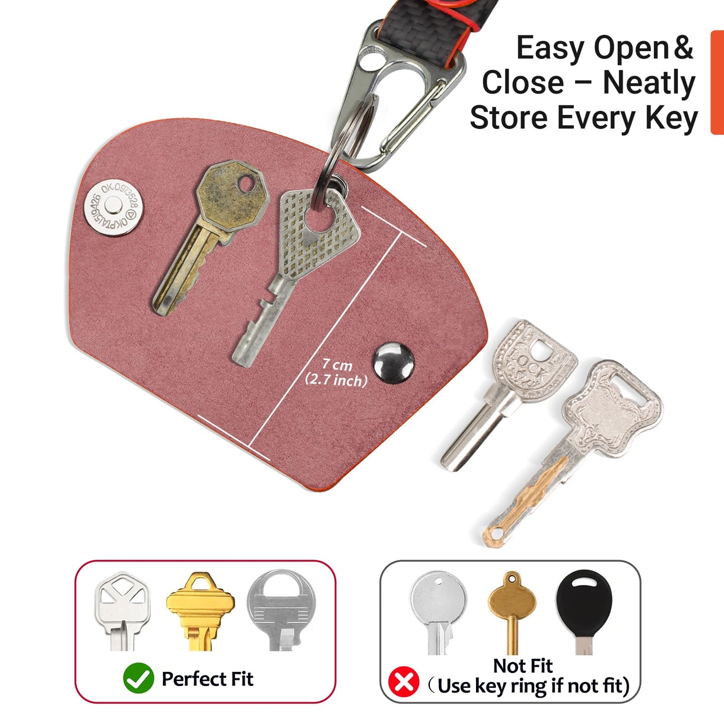 T-carbon Top Grain Leather Key Wrap for House Keys, Compact Key Holder Case Fits 2-5 Keys, Silent Rattle-Free Design,Portable Keychain