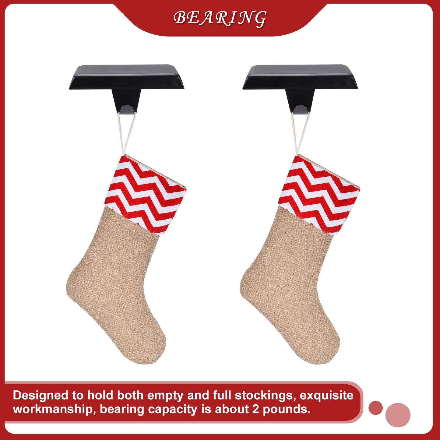 Sunshane 4 Pieces Christmas Stocking Holders Mantel Stocking Hanger Hooks Fireplace Mantle Metal Hang Bases for Xmas Party Decorations (Black)